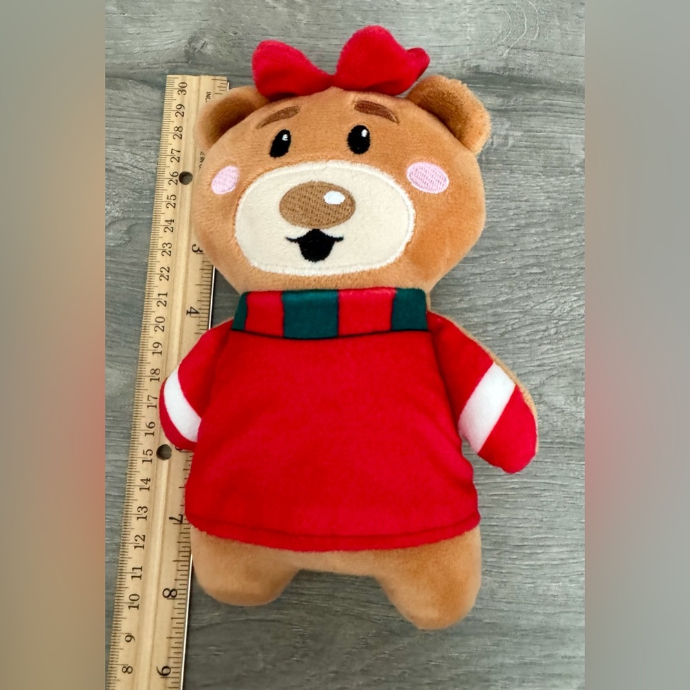 Merry Bright Fancy Holiday Bear Small Dog Toy Grunter Squeaker, Dog's Love Sound - Picture 6 of 7